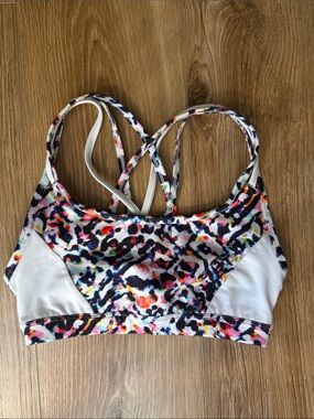 Athleta White Strappy Sports Bra with Multicolor Floral Trim